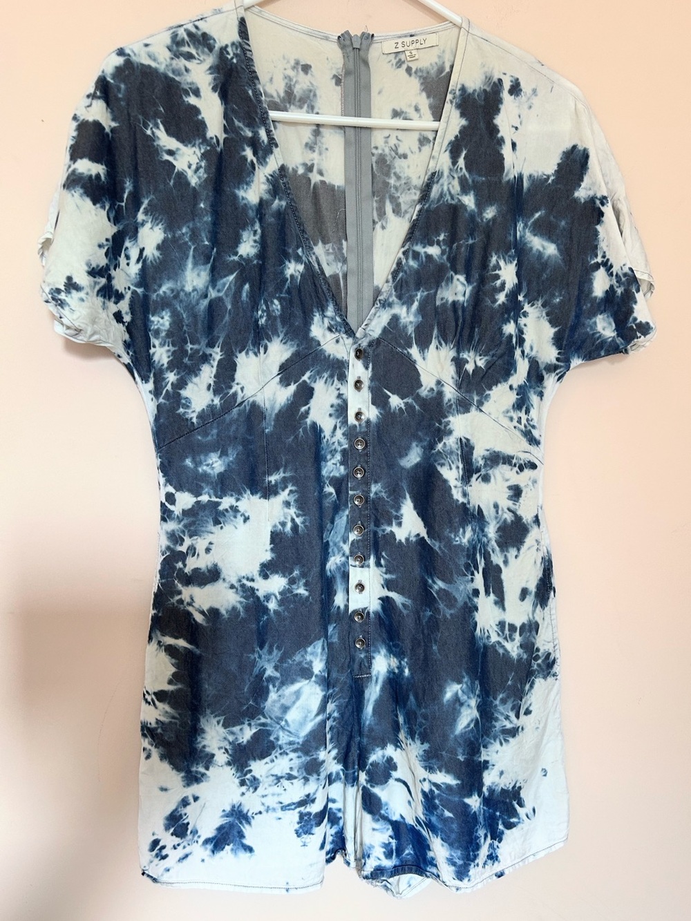 Z Supply Blue and White Tie-Dye Button Front Romper